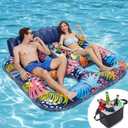 2-Person Inflatable Pool Floats Adult Heavy Duty, 71" x 61" Pool Lounger Float with Cup Holders & Backrest & Removable Insulated Cooler, Thickened Swimming Raft for Pool Party, Lake, Beach, River