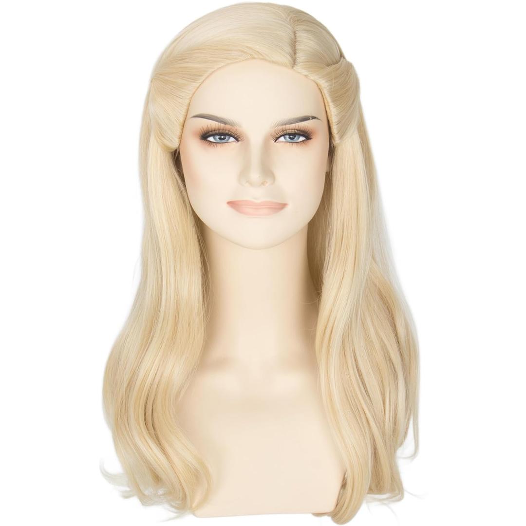 Miss U Hair Women Princess Long Blonde Wavy Wig Fairy Queen Cosplay Halloween Wig with Braids