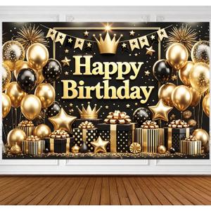 Indotribe Happy Birthday Banner for Men 6x4ft Black and Gold Happy Birthday Decorations Happy Birthday Backdrop Men Background for Party Photo Happy Birthday Party Supplies (Pink)