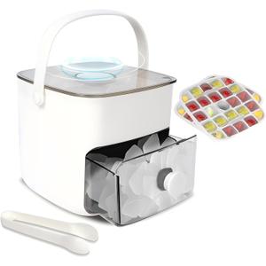 Ice Cube Tray with Lid & Bin Ice Maker for Freezer Ice Trays Ice Container- Ice Molds for Whiskey, Cocktail, Coffee Drinks, Beer with Ice Tongs Kitchen Gadgets Tools (White), Standard