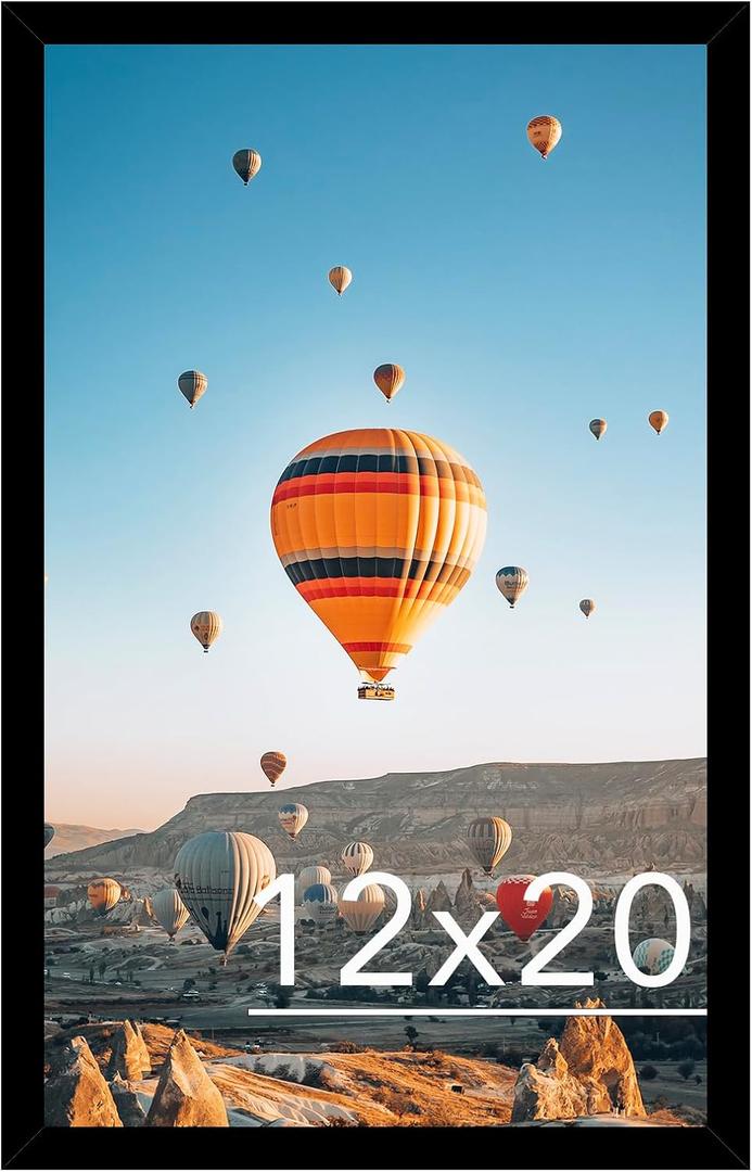JCJMY 12x20 Picture Frame Black for Poster Photo Picture, Horizontal and Vertical Formats for Wall Hanging, 12 x 20 Wall Gallery Poster Photo Frame for 12 by 20 Photos Posters, Black