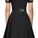 MISSMAY Women's Vintage V-Neck Floral Lace Contrast Chiffon Prom Party Dress (Black, XL)