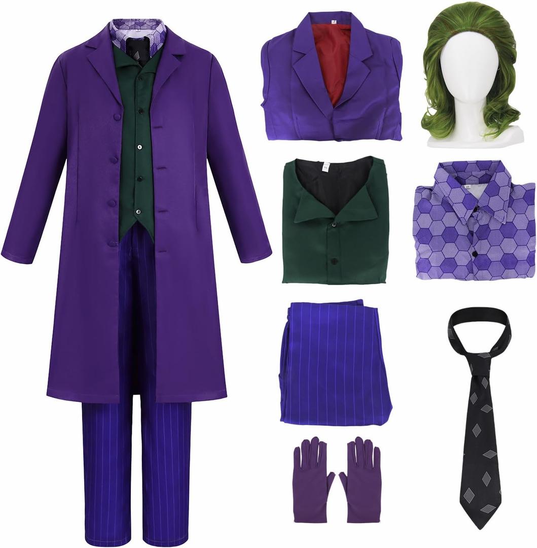 8pcs Adult Halloween Costume Set for Mens Purple Costume for Role Cosplay Cute Soft Costume for Halloween Party, Size: Small