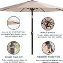 9' Solar LED Patio Umbrella with Tilt & Crank|8 Sturdy Ribs,UV Protection,Outdoor Market Table Umbrella for Deck,Lawn,Pool,Backyard(Beige)