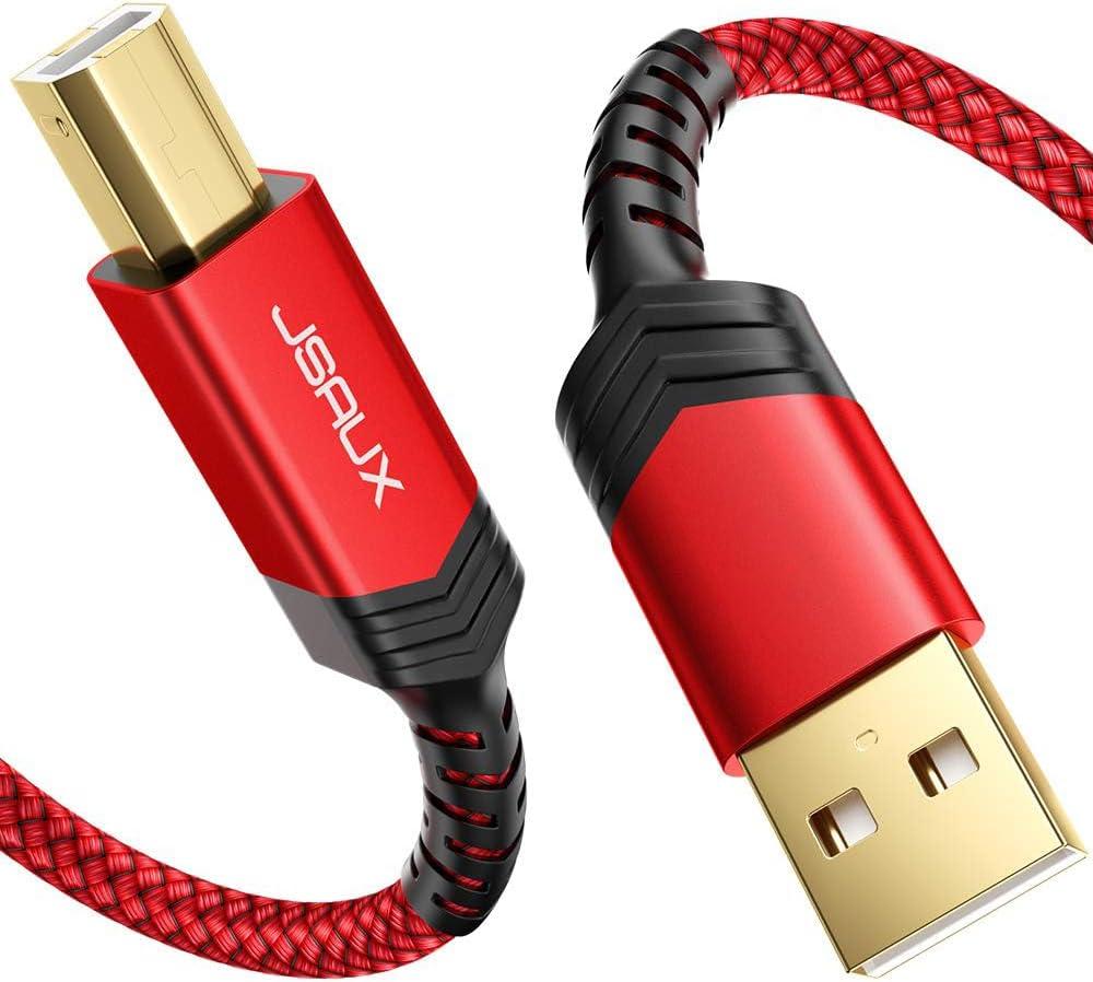 JSAUX Printer Cable, 15FT USB Printer Cable USB 2.0 Type A Male to B Male Scanner Cord USB B Cable High Speed for HP, Canon, Epson, Dell, Brother, Lexmark, Xerox, Samsung etc and Piano, DAC (Red)