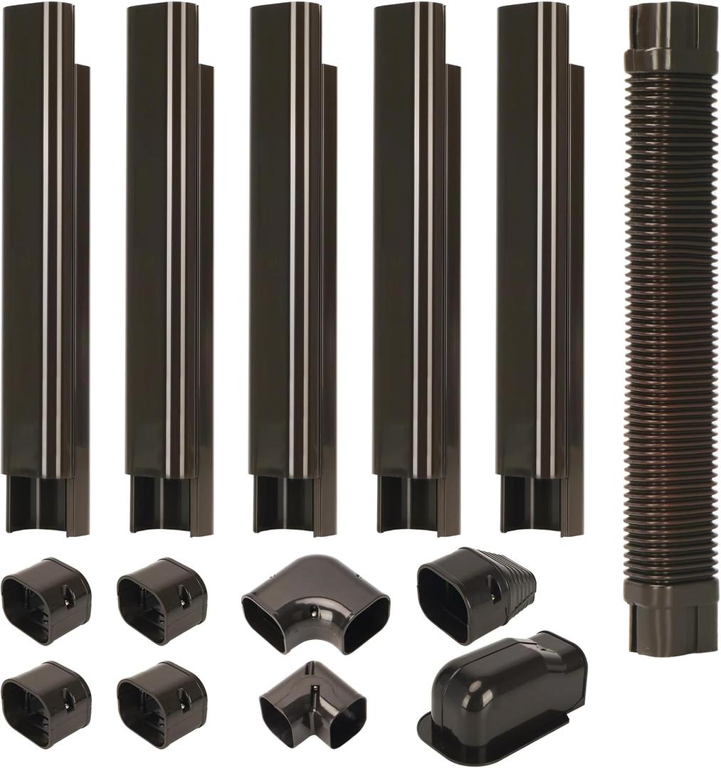 HOXHA 3" W 10Ft L Brown Line Set Cover Kit for Mini Split Air Conditioners Decorative PVC Slim Line Cover for Central AC & Heat Pumps Systems Tubing Cover