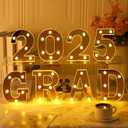 Woanger 8 Pcs Graduation Party Decorations Grad 2025 Light up Letters LED Marquee 2025 Grad Sign Decor for Graduation Party Supplies Ornaments, Battery Operated(Gold)