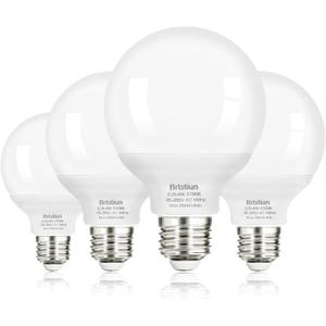 G25 LED Light Bulbs, Round Vanity Light Bulbs for Bathroom, 40W Equivalent, Soft White 2700K, E26 Base, 600LM, Non-Dimmable, 4-Pack