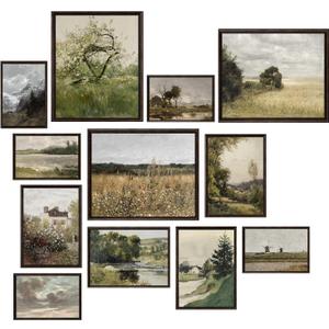 TRAMIN Vintage Wall Decor - Rustic Wall Art, Eclectic French Country Botanical Painting, Rustic Gallery Wall Print, Vintage Art Prints, Moody Vintage Poster Picture for Bedroom Decorations (UNFRAMED)