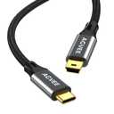 AGVEE 3.3ft USB-C to Mini USB Cable, Gold Plated End Tips, Braided Durable Mini-B 5-Pin to Type-C Data Charging Charger OTG Cord for Hero 3+, Canon Nikon Camera, GPS, Blue Yeti, Dark Gray