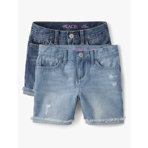 The Children's Place Girls' Distressed 2 pack Denim Midi Shorts, Size:M