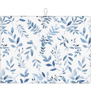 Blue Flower Dish Drying Mat For Kitchen Counter Absorbent Large Kitchen Fast Dry Pad Reusable Washable Protector Rack Large Mat 18 X 24