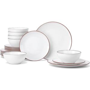 Famiware Venus Plates and Bowls Sets, 18 Pieces Stoneware Dinnerware Sets, Speckled Dishes Set for 6, Microwave and Dishwasher Safe, White