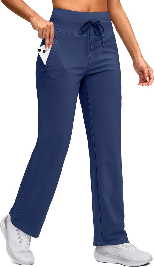 SANTINY Women's Fleece Lined Pants 29" Winter Warm Sweatpants Water Resistant Snow Ski Hiking Pants with Zipper Pockets (Medium, Deep Blue)