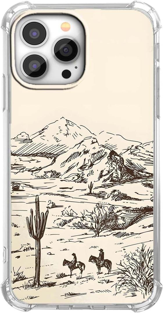 Vintage Cowboy Case for iPhone 13 Pro Max,Abstract Wild West Landscape Pattern,Cool Trendy Soft TPU Case Compatible with iPhone 13 Pro Max Clear