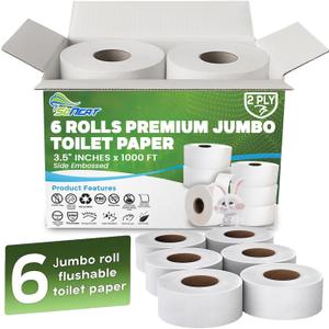 Commercial toilet paper - Jumbo toilet paper rolls -6,000 FT Industrial 2-Ply 9 Bulk Large Roll for Standard Jumbo Dispenser -100% Recycled Fibers-Soft and Absorbent Bathroom Tissue -6 Roll Case Pack
