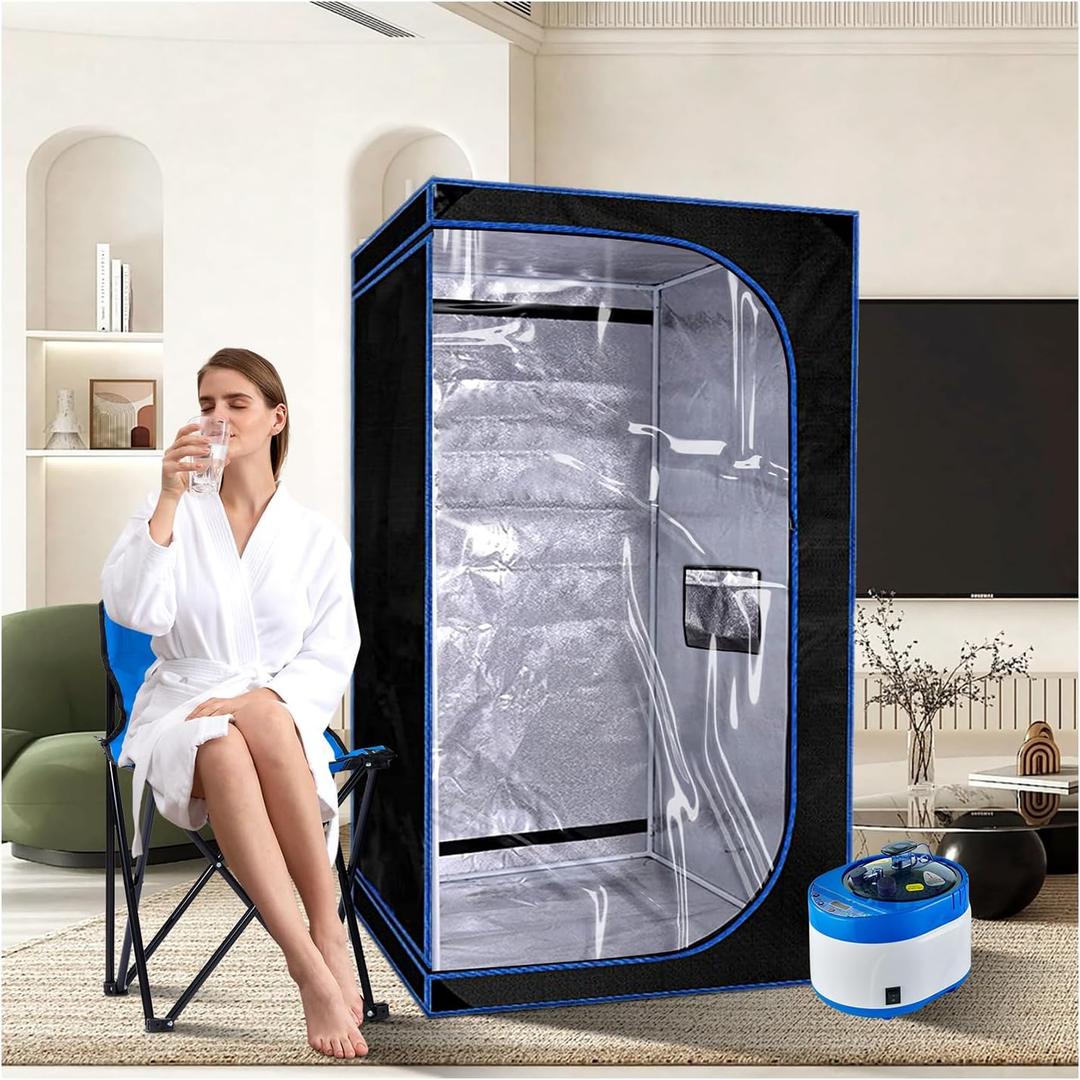 ZONEMEL Full Size Portable Steam Sauna Kit, Personal Full Body Sauna Spa for Home Relaxation, 4 Liters 1500 Watt Steamer, Remote Control, Timer, Foldable Chair