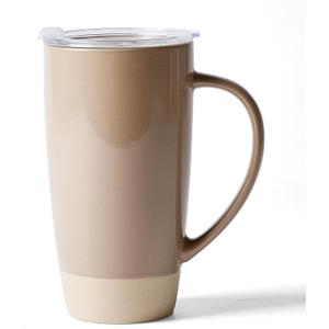 famiware Milkyway Coffee Mug, 20oz Large Coffee Mug, Ceramic Mug with Lid, Tea Cup with Handle for Latte, Tea, Cocoa, Milk, Home & Office, Cinnamon Brown