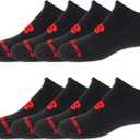 New Balance Kids' Performance Cushioned No Show Socks (8-Pack) (Large, Black (Red Logo))