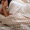 Bedsure Gingham Duvet Cover King, 100% Washed Cotton Duvet Cover LinenLike, PureWoven with Reversible YarnDyed Design & DoubleStitch Craft, 3-Piece with Zipper, Gingham Light Brown, 104"x90"