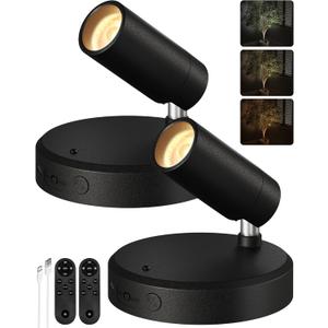EZVALO Spotlights Indoor with Remote, 5500mAh Rechargeable Picture Lights, Wireless LED Uplighting with TimerDimmable, 3CCT, Display Lights for Plant Painting, Artwork, Accent Lighting (2Pack-Black)