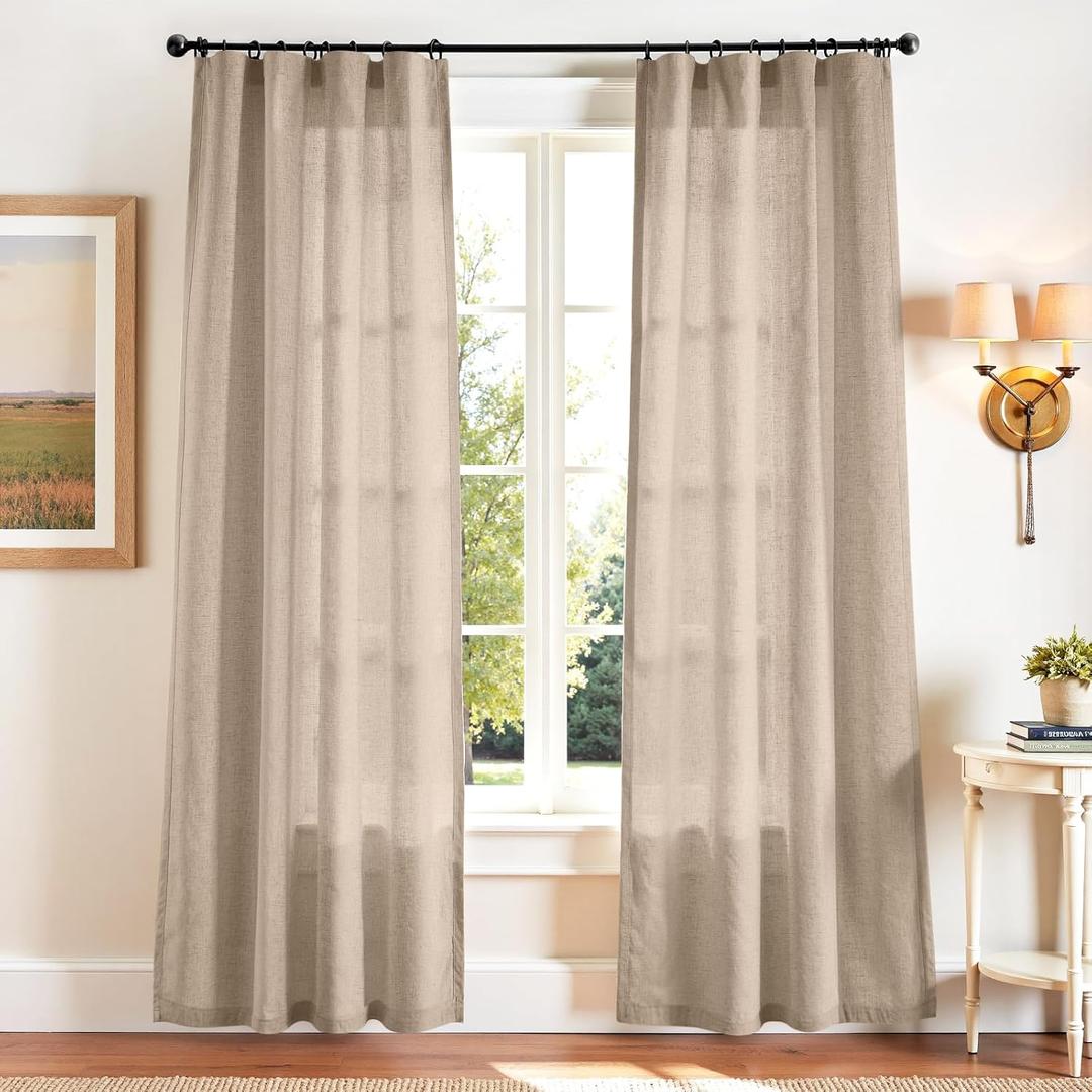 jinchan Linen Blend Curtains 84 Inches Long for Living Room Farmhouse Rod Pocket Back Tab Light Filtering Window Drapes for Bedroom Curtains Taupe 2 Panels (50"W x 84"L (Pack of 2))