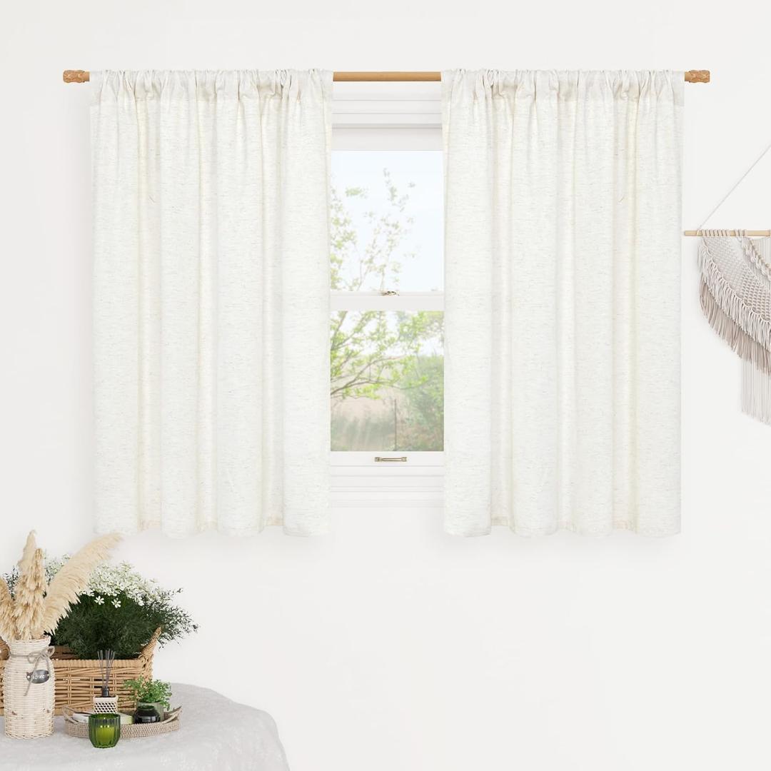 LAMIT Natural Ivory Linen Curtains 45 Inches Long for Bedroom, Soft Faux Linen Textured Light Filtering Panels Rod Pocket Neutral Drapes for Kitchen/Window/Loft Room, 42 x 45 Inch, 2 Panels