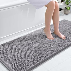 OLANLY Long Bathroom Runner Rug 59x24, Extra Soft Absorbent Chenille Bath Rugs, Rubber Backing Quick Dry, Machine Washable Bath Mats for Bathroom Floor, Tub and Shower, Home Decor Accessories, Grey
