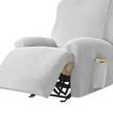 CONRUSER Recliner Chair Covers, 4-Piece Velvet Stretch Recliner Slipcover Single Seat Couch Cover Soft Furniture Protector with Pocket (Light Grey)