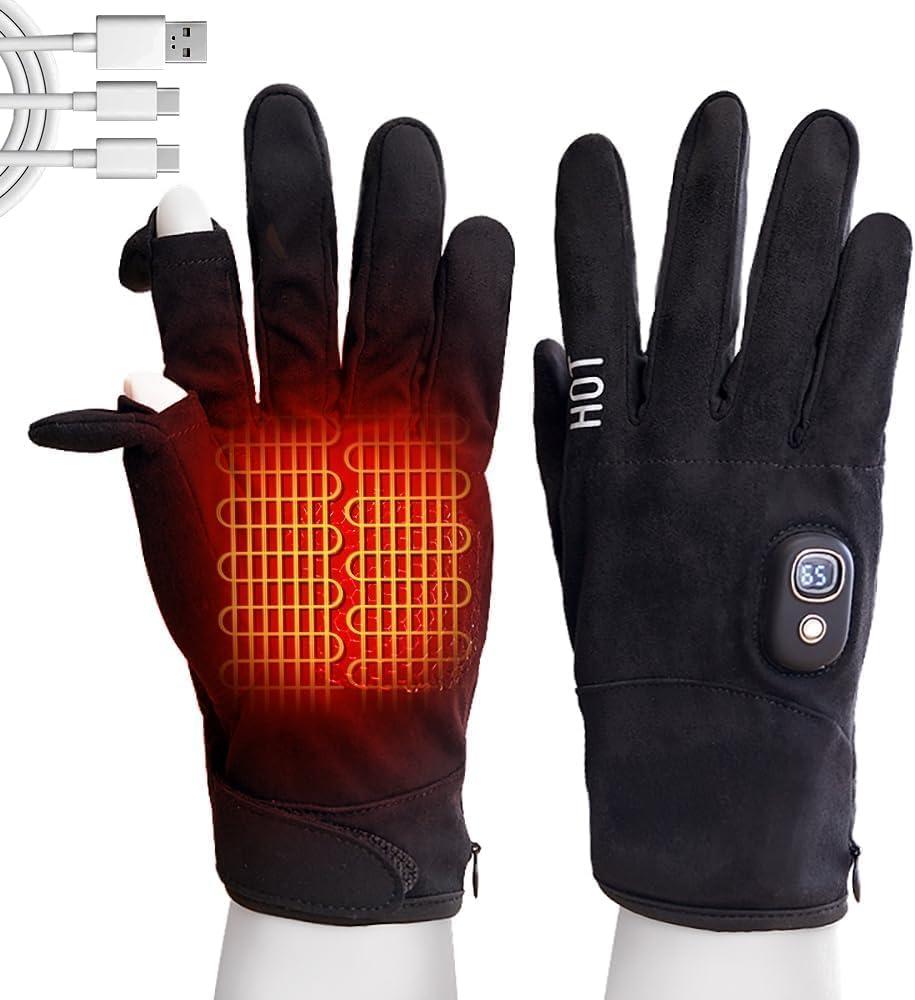 Electric Heated Gloves for Men & Women - Battery Work Touchscreen Thin Gloves for Working in Cold Winter Weather Rechargeable (Black, XL)