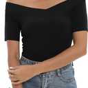 Sarin Mathews Womens Shirts Off The Shoulder Tops Sexy V Neck Slim Fit Shirts Tops Blouses, XL