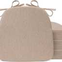 Sunsleek Chair Cushions for Dining Chairs, D-Shaped Seat Cushions with Removable Washable Cover and Ties, Chair Pads for Kitchen, Indoor Dining Room, Patio Chairs, 17'' x 16'', Set of 4, Khaki