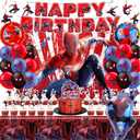 Cartoon Birthday Decorations Party Supplies Set Include Happy Birthday Banner, Latex Balloons, Backdrop, Tablecloth, Hanging Swirls, Cupcake Toppers for Teen