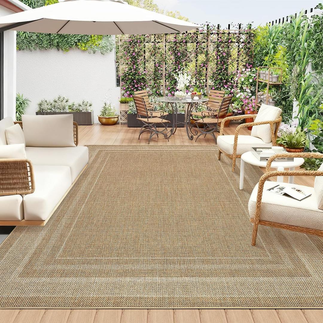9x12 Large Area Rug for Living Room Modern Solid Easy Jute Indoor Outdoor Rugs Non Slip Neutral Patio Easy Jute Outdoor Rugs Washable Carpet for Porch Kitchen Bedroom Living Room Backyard, Natural