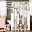 Easter Shower Curtains for Bathroom Bunny Spring Stall Shower Curtain Set Waterproof Polyester Bathroom Curtains Easter Eggs Rabbit Plaid Bathtub Decorations 72x72 Inch