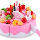 BigNoseDeer Play Birthday Cake Children's Day Gift Play Food Toy Set DIY Cutting Pretend Play Birthday Party Cake with Candles for Children Kids Classic Toy 37pcs(New Outer Package)