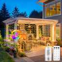 300 LED Fairy Curtain Lights 2 Color Changing, 9.8Ft x 9.8Ft Hanging Lights Battery Operated with Hooks, Outdoor Curtain Light Waterproof for Party Backdrop Patio Decorations (Warm White & Color)