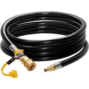 DOZYANT 12 feet Low Pressure Propane RV Quick Connect Extension Hose, 1/4" Safety Shutoff Valve & Male Full Flow Plug for RVs