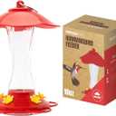 MEKKAPRO Hummingbird Feeders for Outdoors Glass - Red Hummingbird Feeders for Outdoors, Metal Ring, Bee-Proof Design, Easy Assembly, Red Hummingbird Feeder 10 oz (Modern)