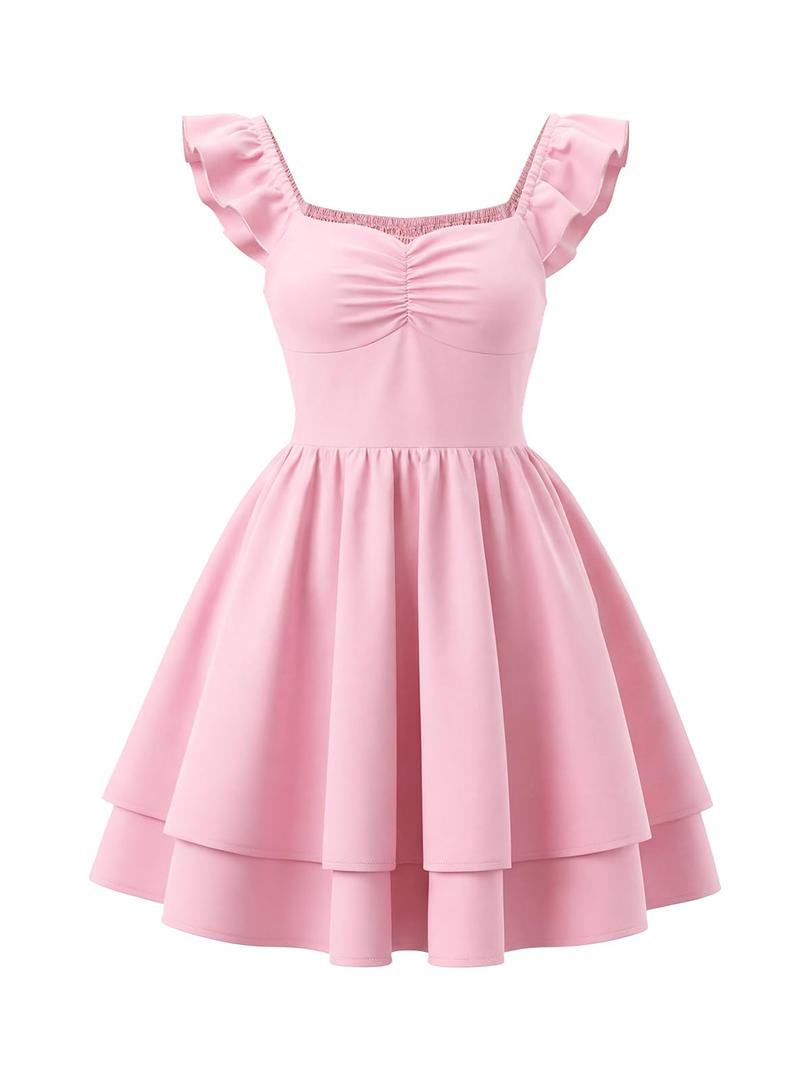 grewley Pink Dress for Girls Summer Dress Kids Tiered Teen Dresses Pink 6Y