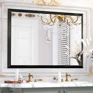 PILOCOS 40 x 30 Inch Black Framed Mirror for Bathroom, Matte Black Bathroom Mirrors for Over Sink Large Wall Mirror with Beveled Square Corner Metal Frame Rectangular Mirror (Horizontal/Vertical)
