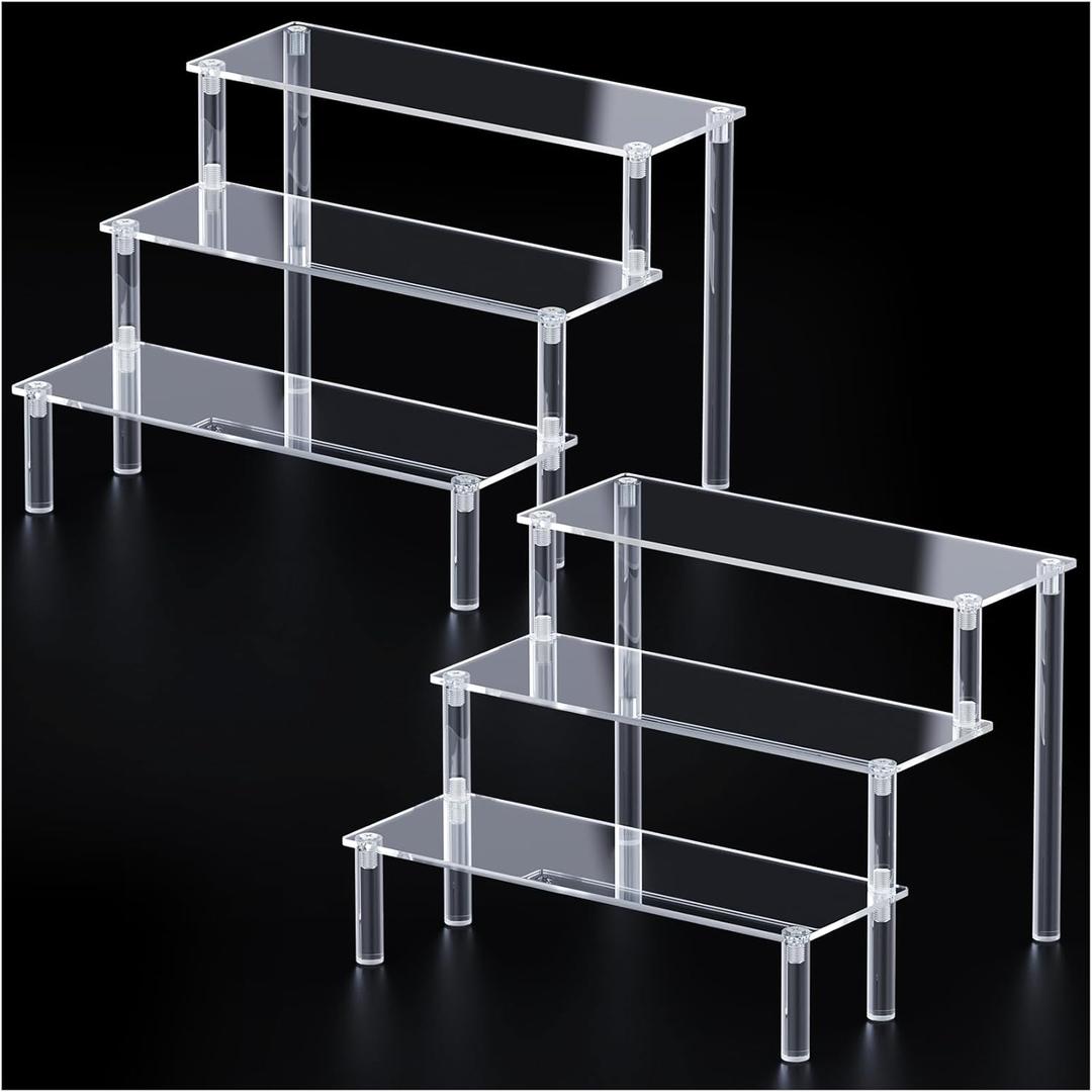 2 Packs Acrylic Display Stand Riser,3 Tier Perfume Organizer Cupcake Stand Acrylic Pop Shelves Holder,Clear Desk Display Shelf for Figure,Trinket,Collectibles,Dessert Tray Stands for Party Decor-7.9in