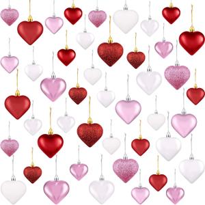 Duufin 45 Pieces Valentine's Day Heart Ornaments Heart Shaped Baubles Decorations Hanging Ornaments Decorations for Valentine, Christmas Tree (Red, Pink, White)