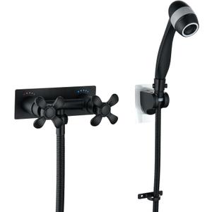 Black RV Shower Faucet with 3-Modes Shower Head and Hose, All Metal Camper Shower Faucet Replacement, 4" RV Outdoor for Travel Trailer, Camper, Motorhome