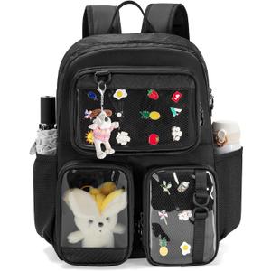 Ita Bag Pin Display Backpack with Insert, Kawaii Aesthetic Backpack with Laptop Sleeve for Cosplay and Concert, Black (Pins NOT Included, Patent Design)