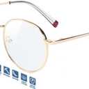 Round NearSighted Distance Glasses Women Men,Nearsighted Far Vision Driving Eyeglasses,Retro Myopia Wire Frame (Gold)