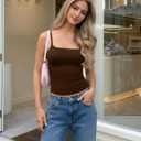 MANGOPOP Womens Camisole Tank Tops Square Neck Spaghetti Strap Cami Double Lined Sleeveless Crop Top Sexy Shirts (Brown, L)