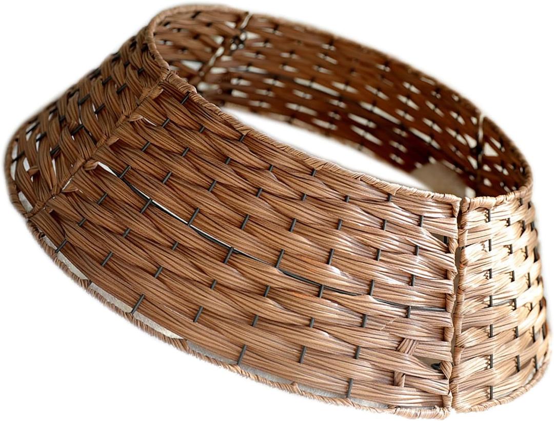 Elegant FestivalRattan Tree Rings Christmas Tree Decorative Collar Skirt Woven Rattan Brown Tree Base Charm (Large)