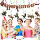 3 x Dinosaur Birthday Party Supplies - Dinosaurs Theme Party Banner and Hanging Swirl for Girls Birthdays Party Decorations, Children Love the Magical "Happy Birthday" Banner Very Much (Dinosaur-2)