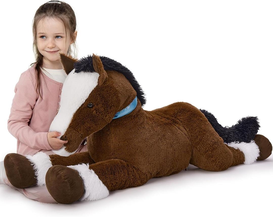 MaoGoLan Large Horse Stuffed Animal for Boy, Big Horse Plush Toy for Girl, Ridable Stuffy Pony for Kids, Coffee Stuffed Pony Plush Pillow for Baby Shower or Birthday Party Favor Gifts, 47 inches (Dark Brown)